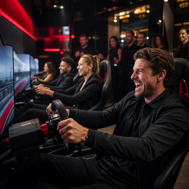 Guests engaging with open simulator racing